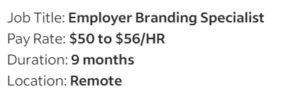 Top summary on a job ad listing the job title, pay rate, duration, and location.