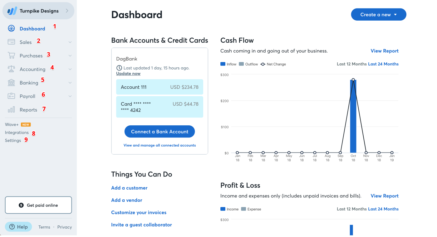 Wave dashboard on desktop