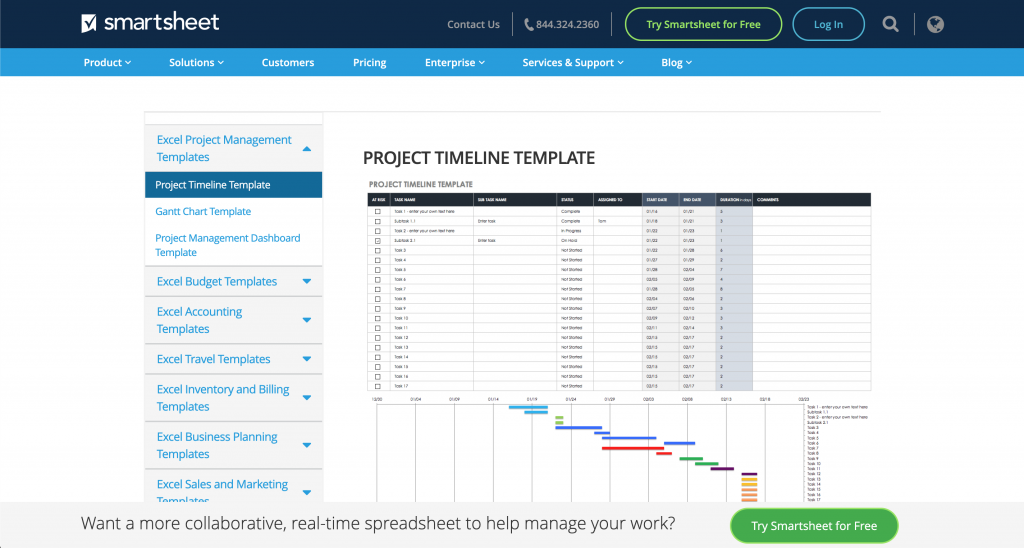 Screenshot of spreadsheet templates from Smartsheet's website.