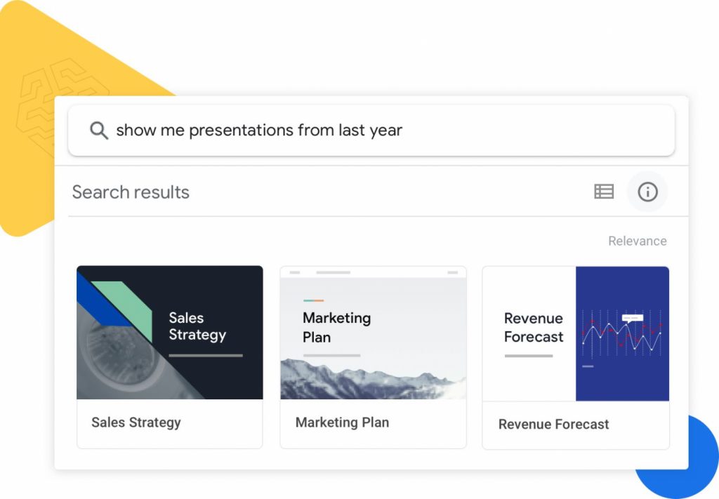 Screenshot of how Google Drive's AI-powered search works