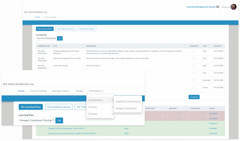 Arcoro displays controls for managing employee training certifications.