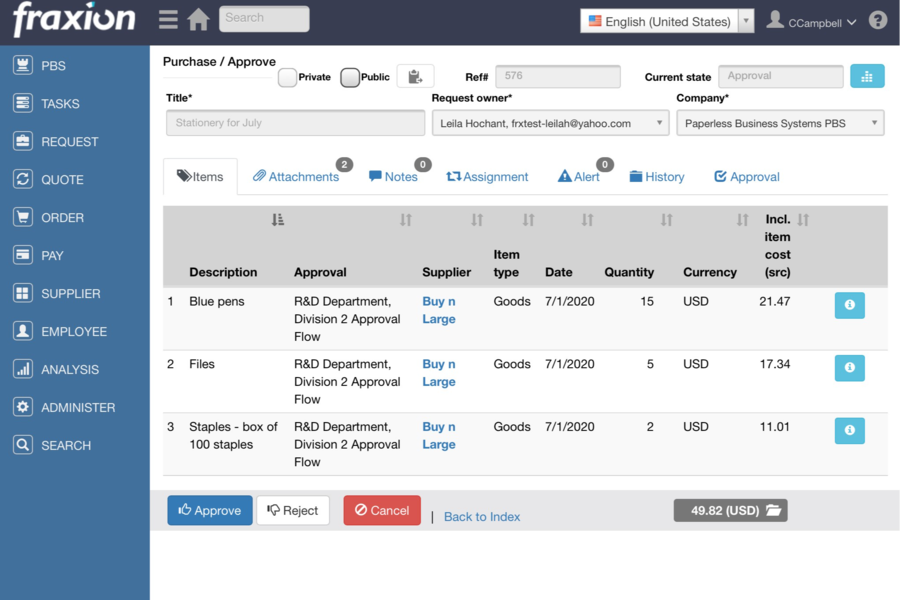 Fraxion dashboard.