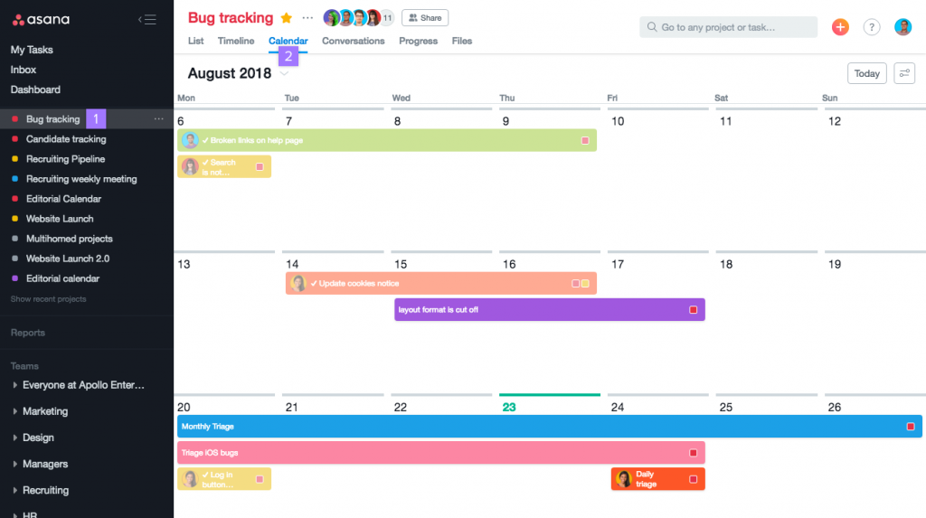 asana task calendar