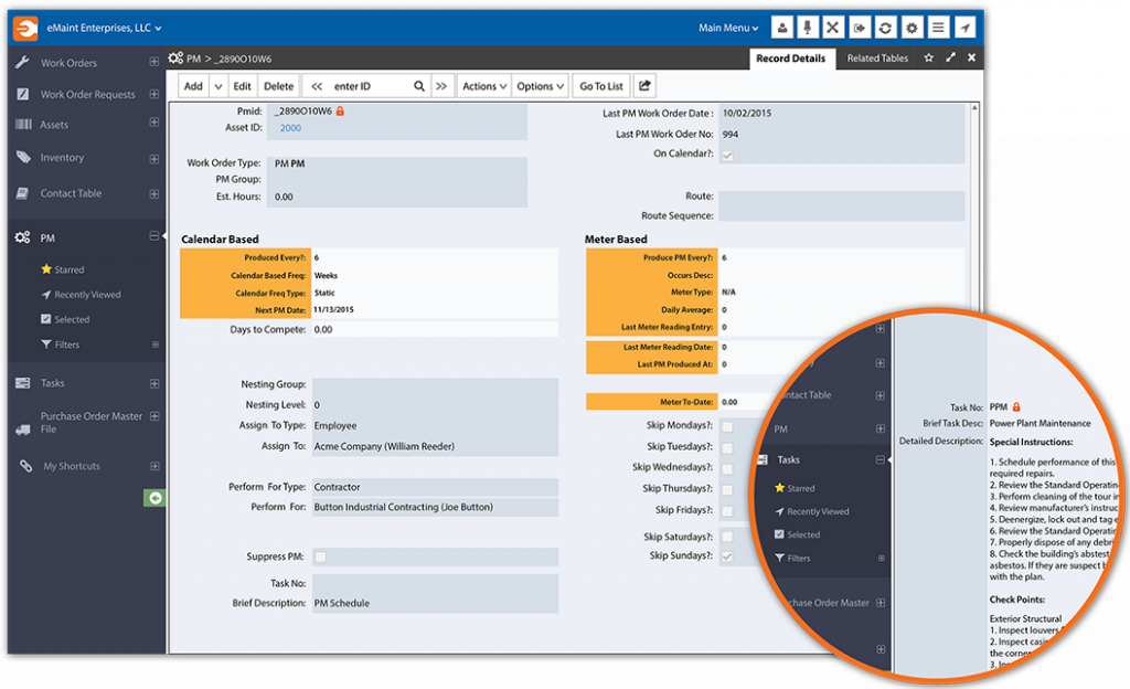 eMaint CMMS Product Interface.