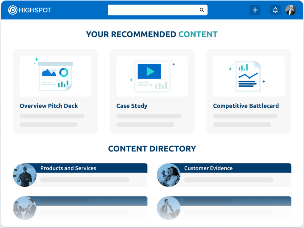 Highspot's content directory with AI-recommended content.