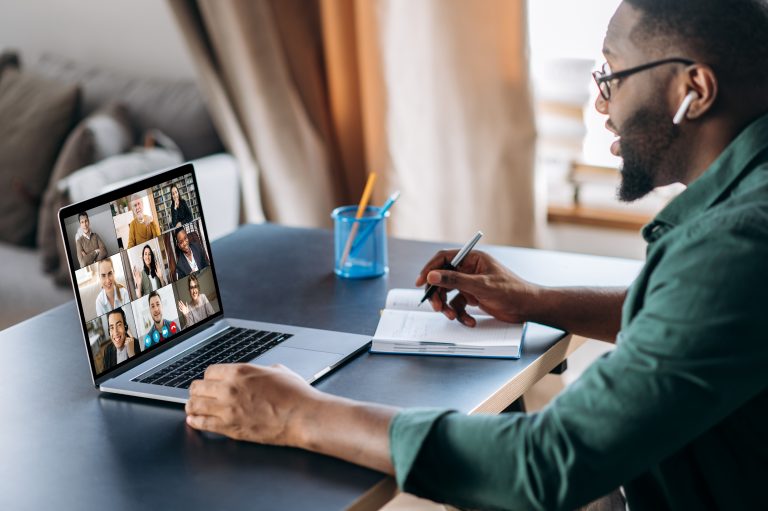 Man on video conferencing call.