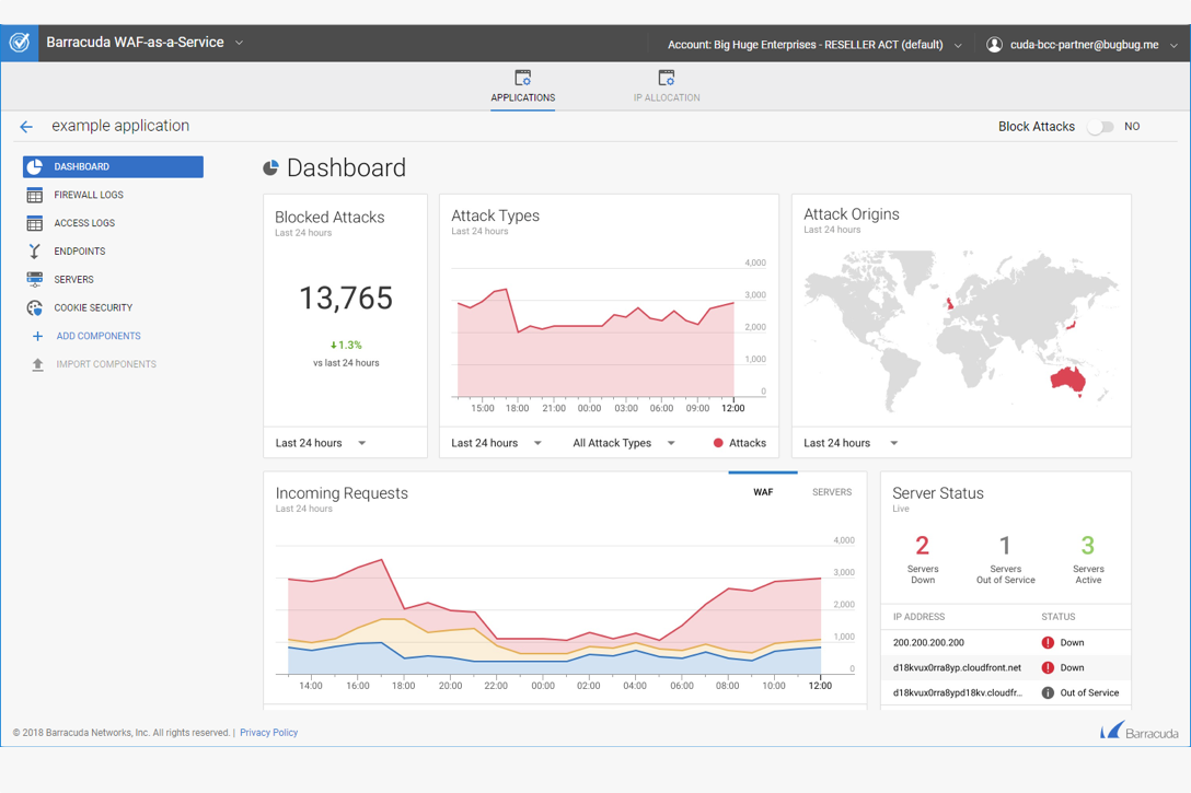 Barracuda WAF dashboard.