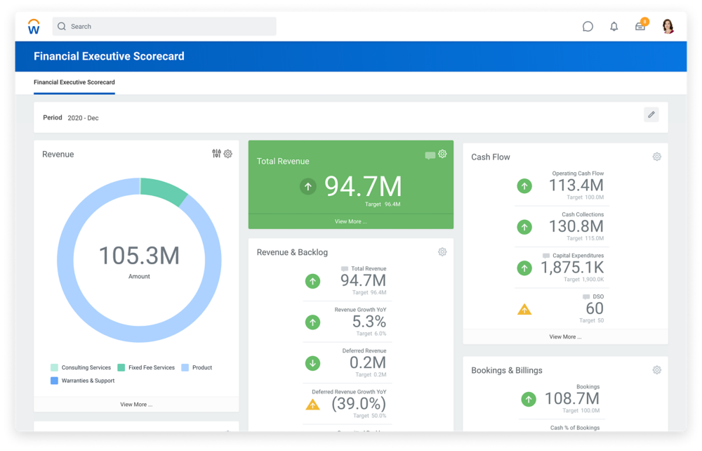 Workday displays a financial report for executives.