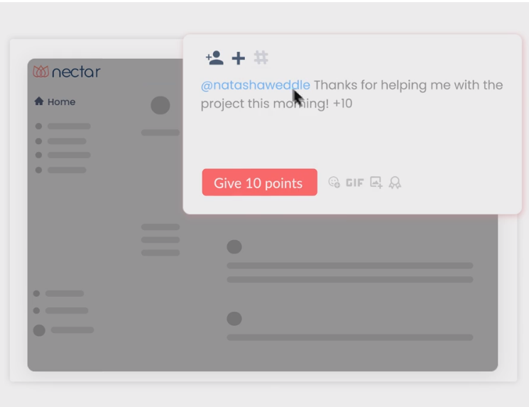 Nectar's employee recognition platform, illustrating how workers can give praise and reward points to each other.