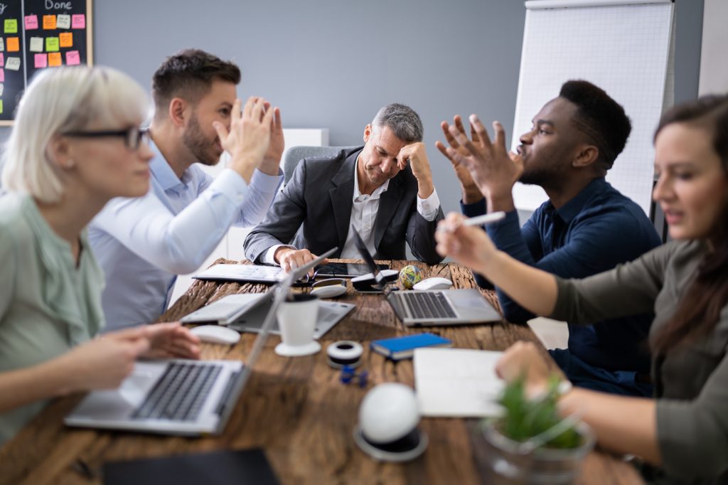 Workers arguing about politics in the workplace.