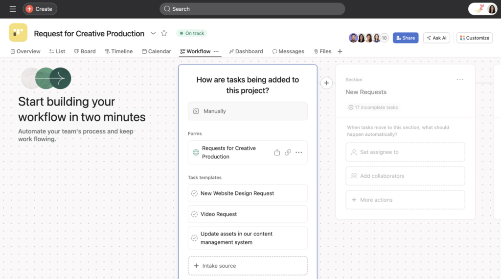 Asana automation builder.