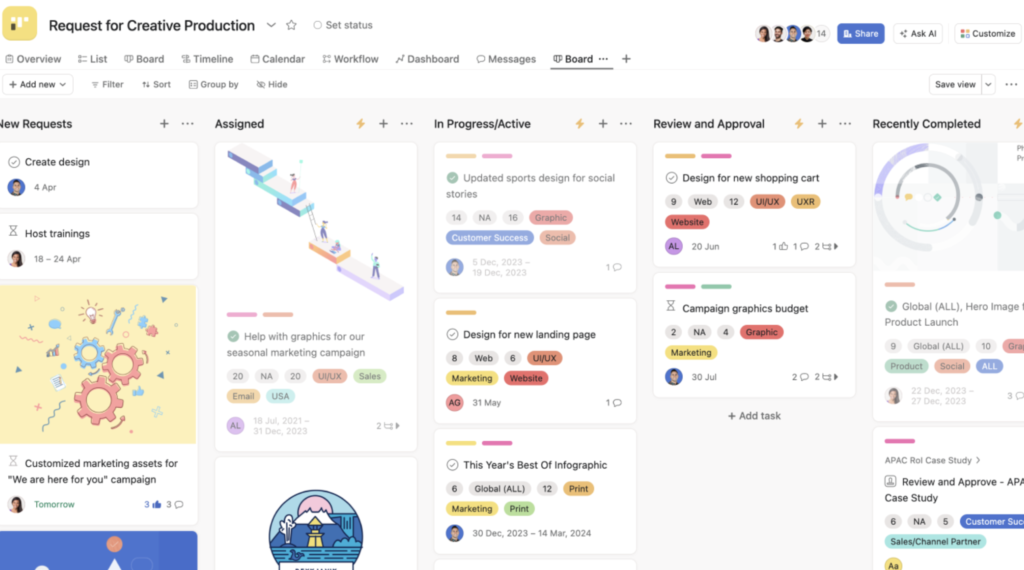 Asana kanban board task.