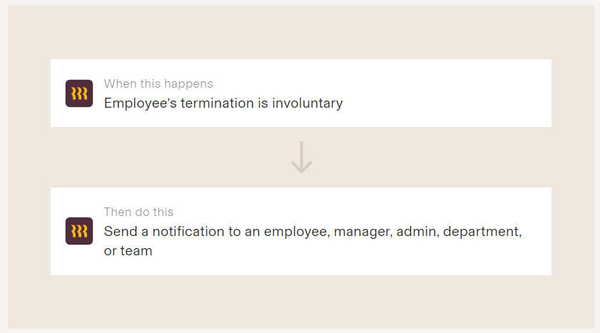 This Rippling workflow recipe will automatically notify the employee, manager, and admin department once an employee is involuntarily fired.