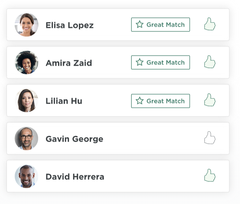 ZipRecruiter’s list of matched qualified candidates on the employer dashboard.