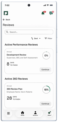 Paycom performance reviews via the app