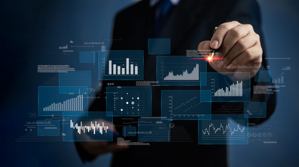 Business intelligence dashboard Big data diagram graph virtual screen. economic analysis and investment finance and marketing planning and. business intelligence.(BI) concept.