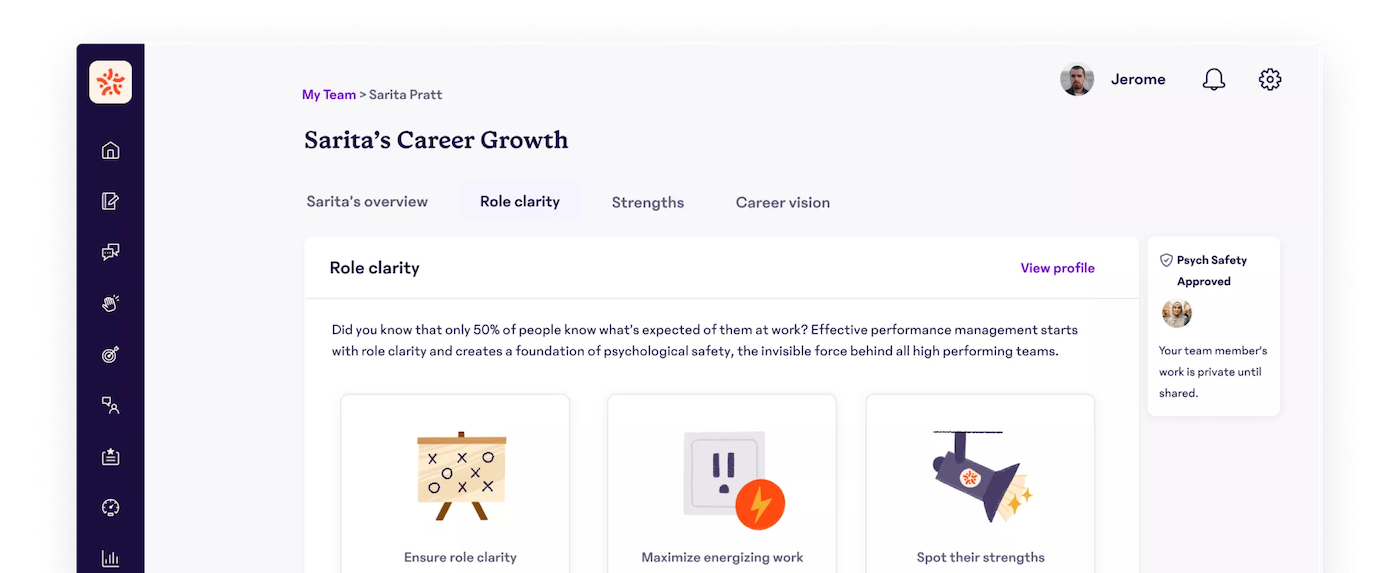 15Five's Role Clarity dashboard explains how clearly-defined responsibilities create an environment of psychological safety that contributes to team-wide success.