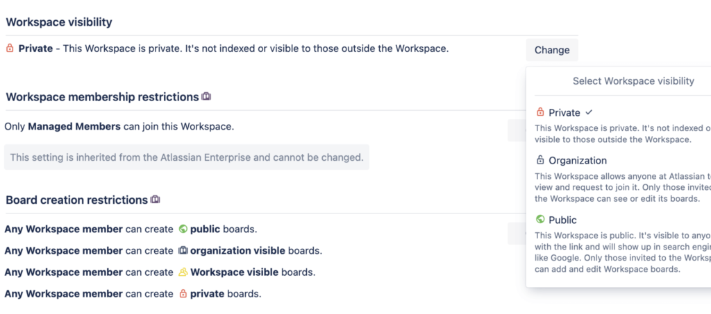 Workspace permissions in Trello.