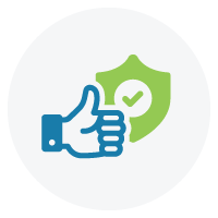 A thumbs up and safety badge to represent health, safety, and security.