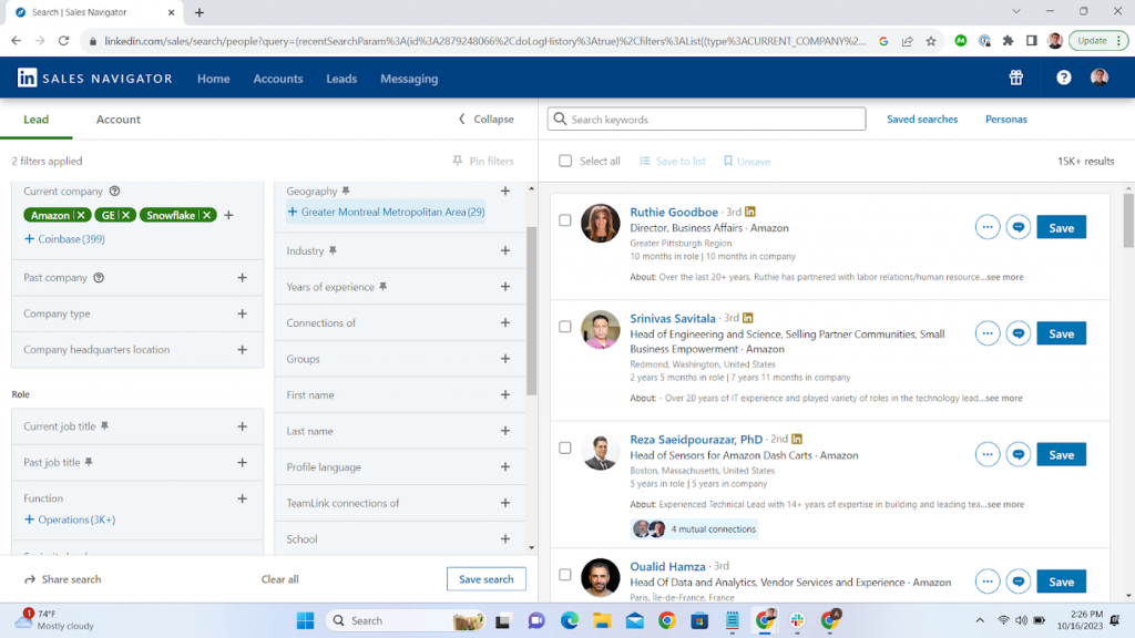 LinkedIn Navigator dashboard screenshot