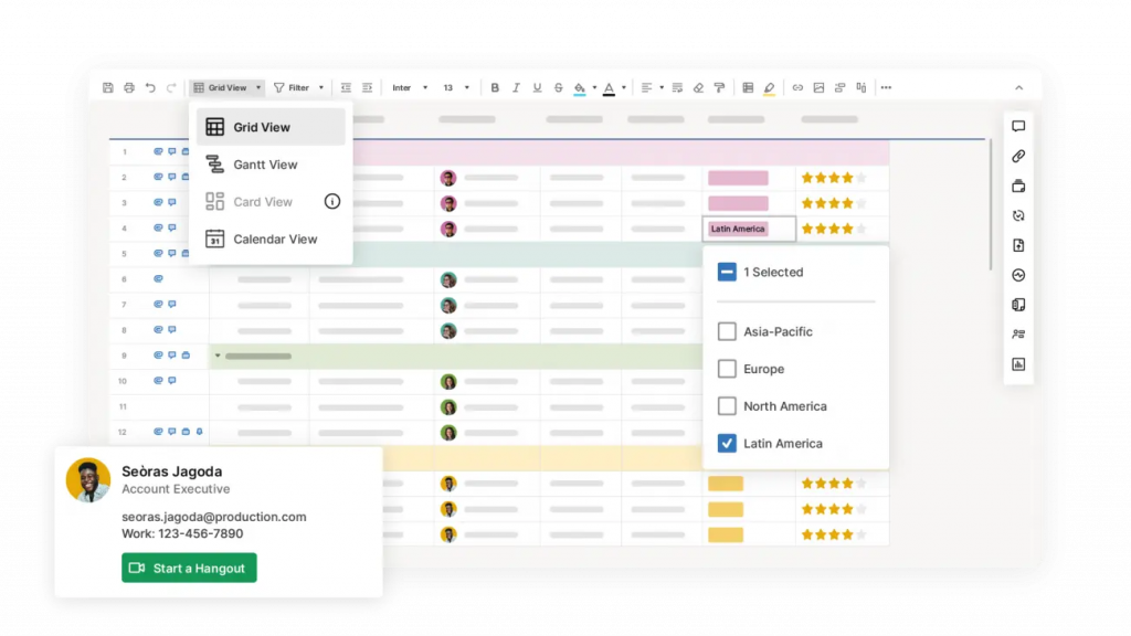 Smartsheet displays a grid view of a project's task breakdown.