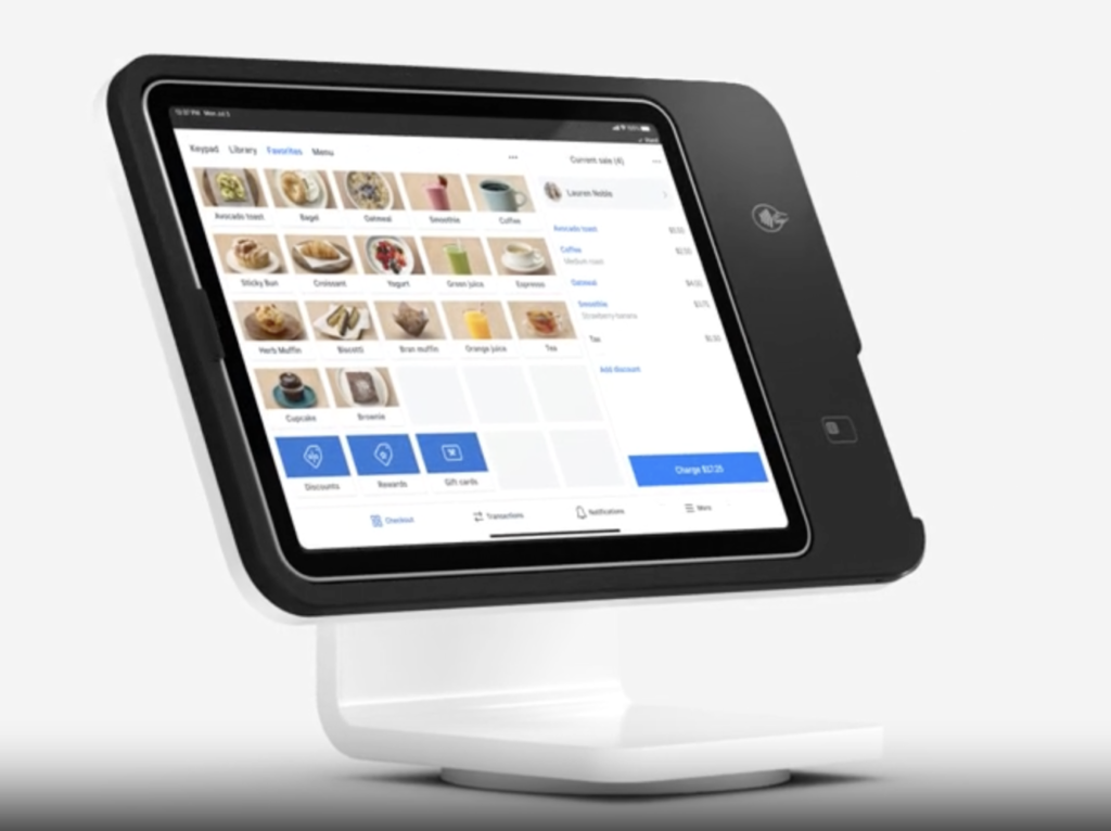 Square Stand displaying sample menu and checkout
