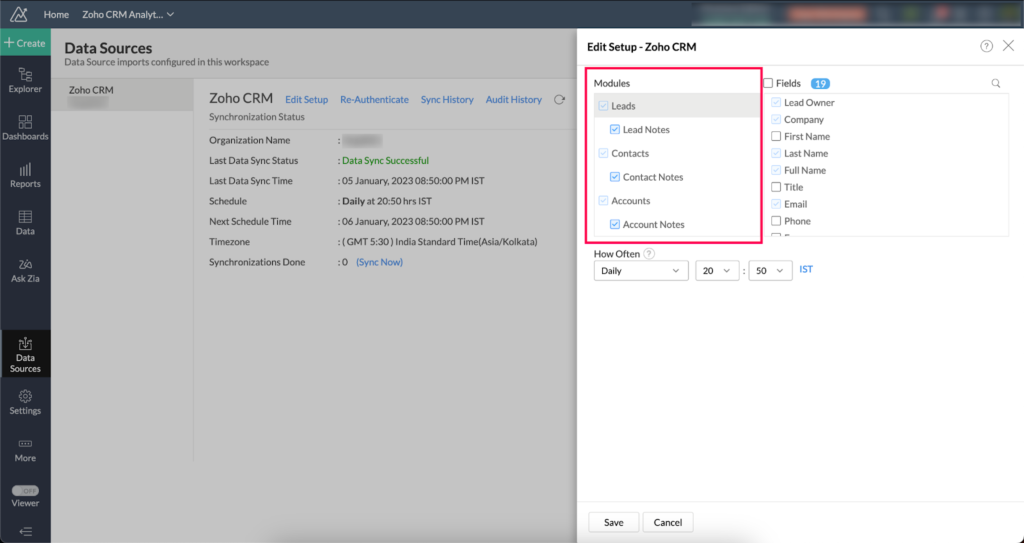 Zoho Analytics integration.