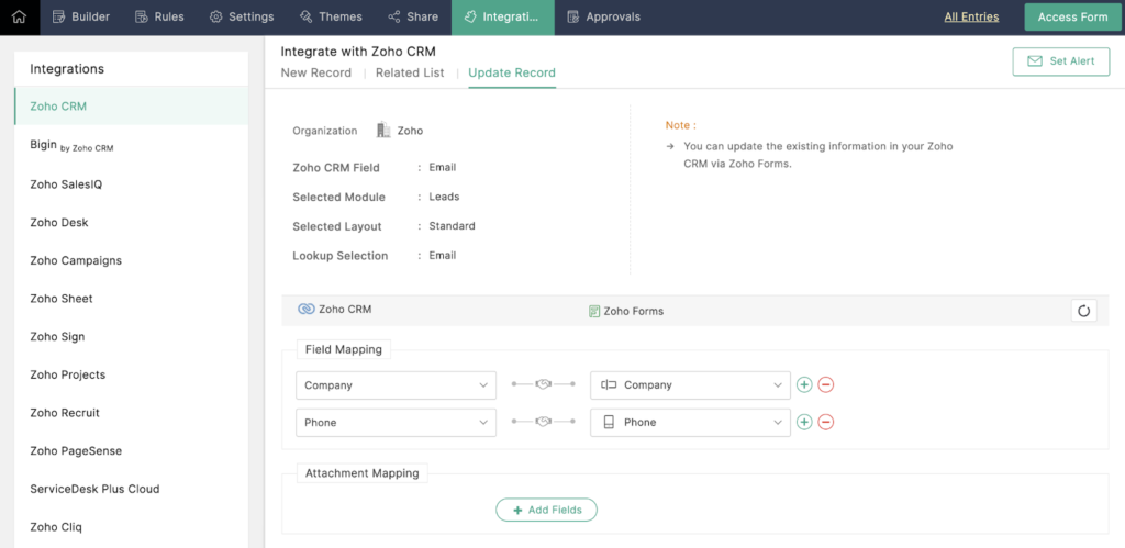 Updating a record in Zoho CRM.