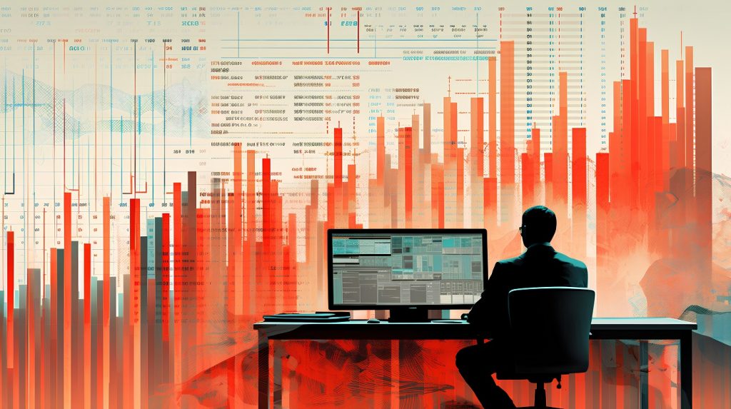 Concept of image of a man on his computer reading advanced analytics.