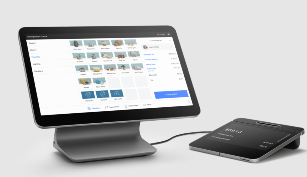 Square Register with touchscreen and customer-facing display.
