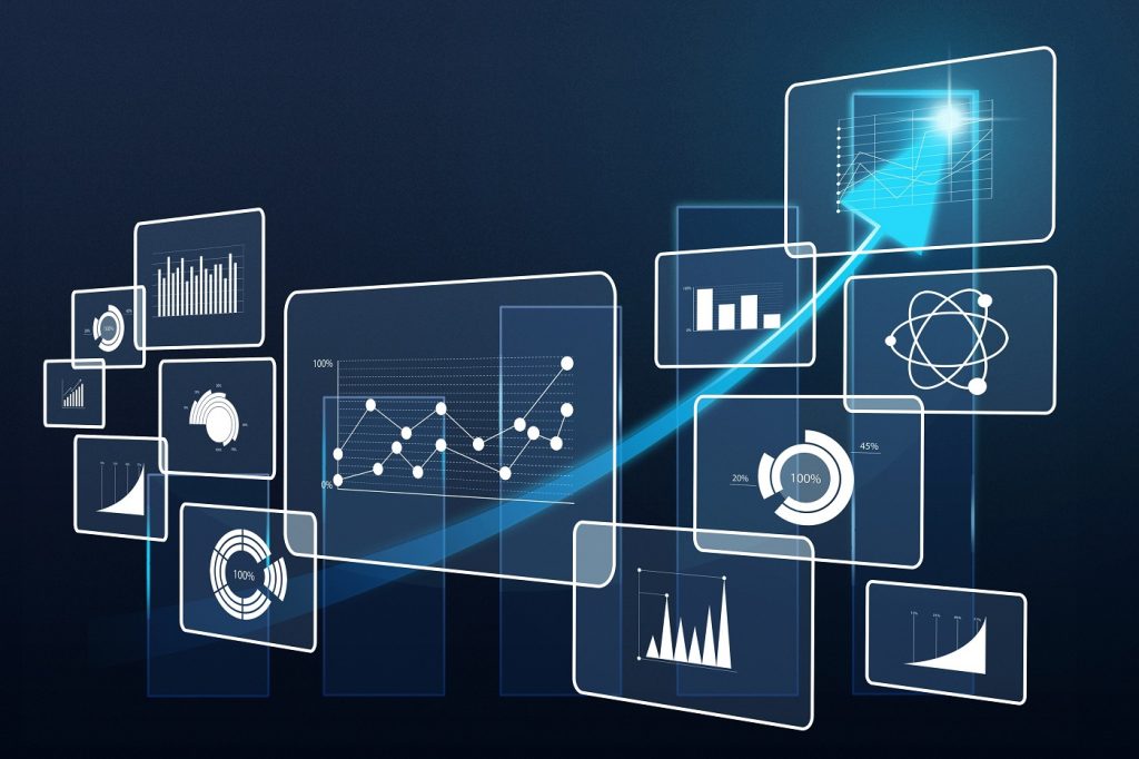 Big data analytics illustration on dark background.