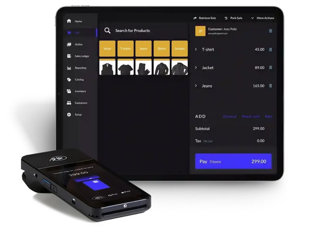 Lightspeed iPad checkout with connected mobile, touchscreen card reader.