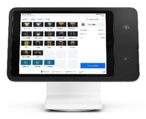 Square Stand with sample POS software display.