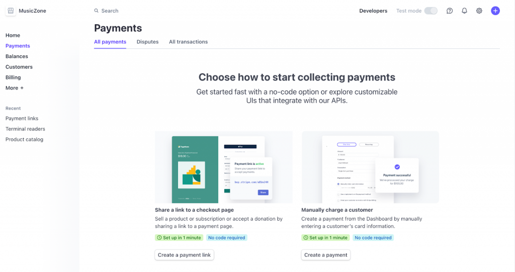 Stripe's payment collection services.