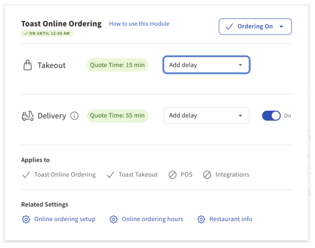 Toast online order management.