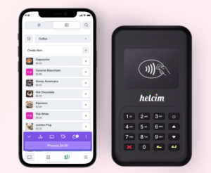 Helcim POS on mobile with Helcim card reader next to phone