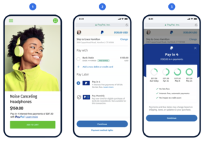 PayPal's Pay in 4 checkout process on a smatphone