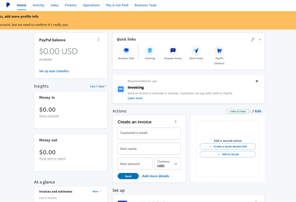 PayPal merchant dashboard