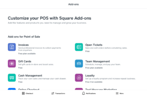 Square add-ons shop page