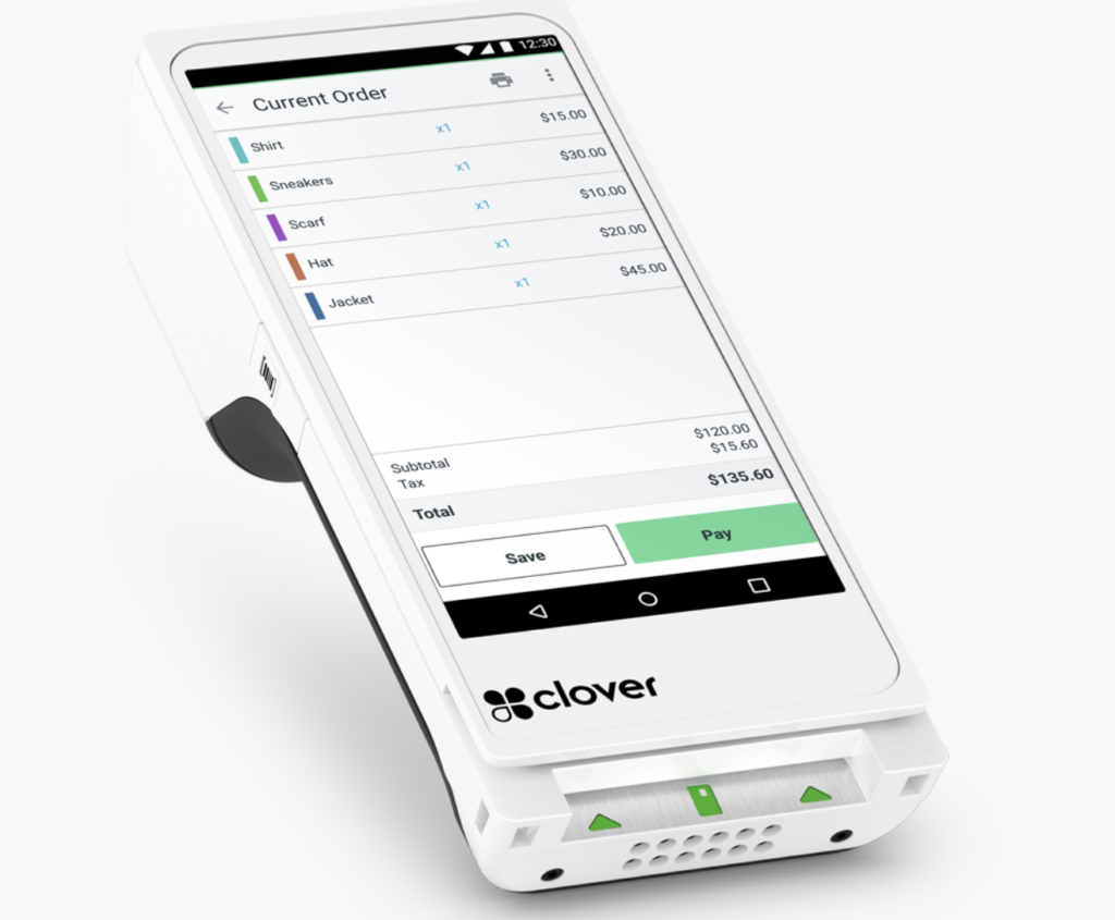 Clover handheld smart POS terminal with sample display