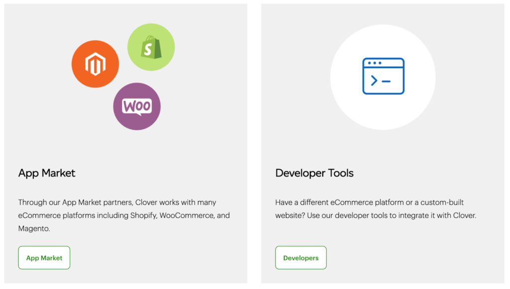 Clover integration options via its App Market and Developer Tools