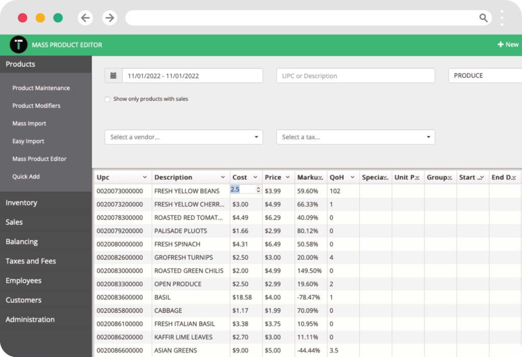 IT Retail inventory management dashboard displaying sample product lists