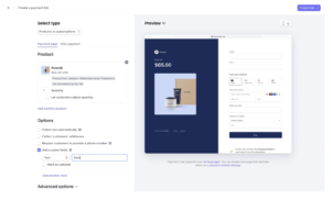 Stripe No-code design checkout page