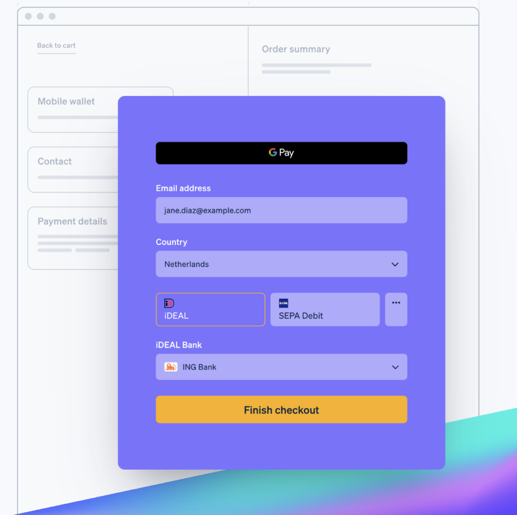 Stripe checkout page with local Dutch payment methods.