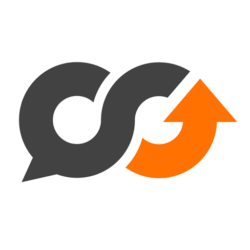 Dark gray and orange infinity symbol  TalkRoute logo. 