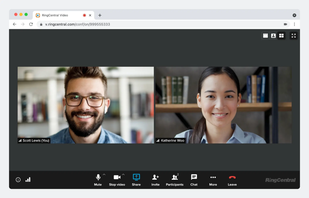 A webpage showing a live RingCentral video meeting.
