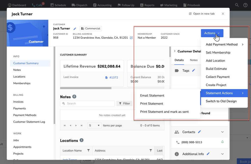 Servicetitan field service management software dashboard screenshot.