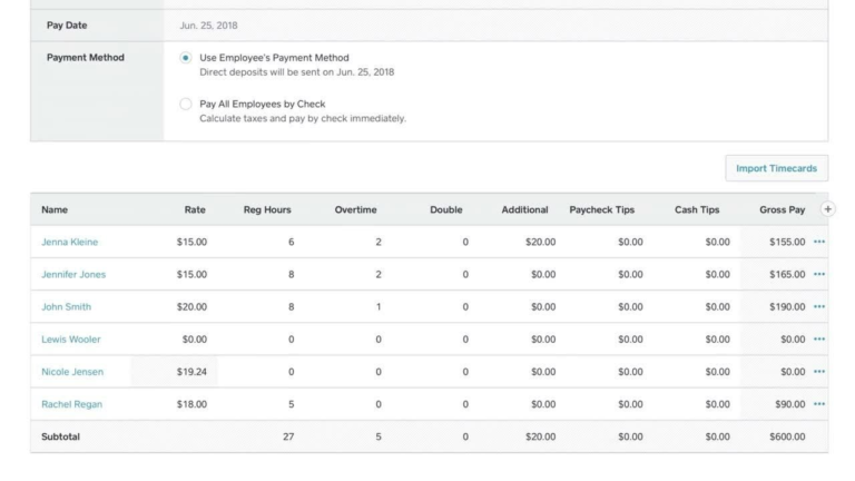 Square payroll log page