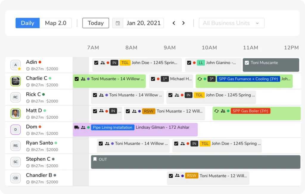 Servicetitan field service management software dashboard screenshot.