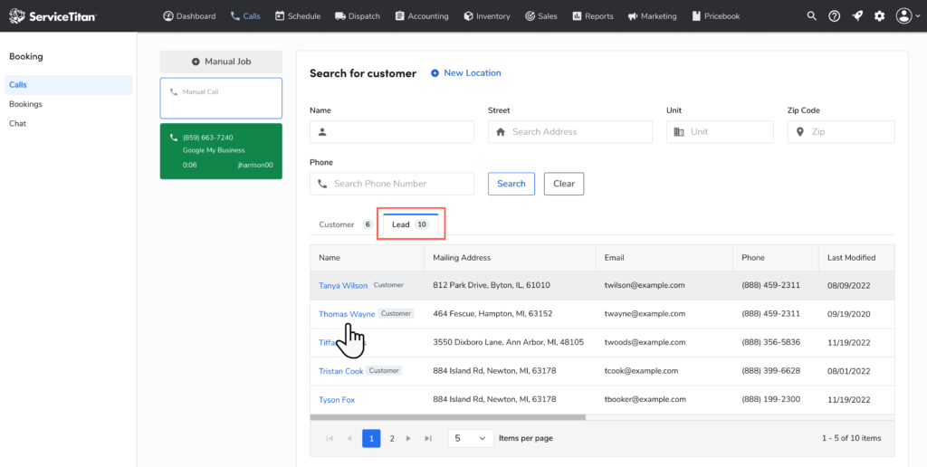 Servicetitan field service management software dashboard screenshot.